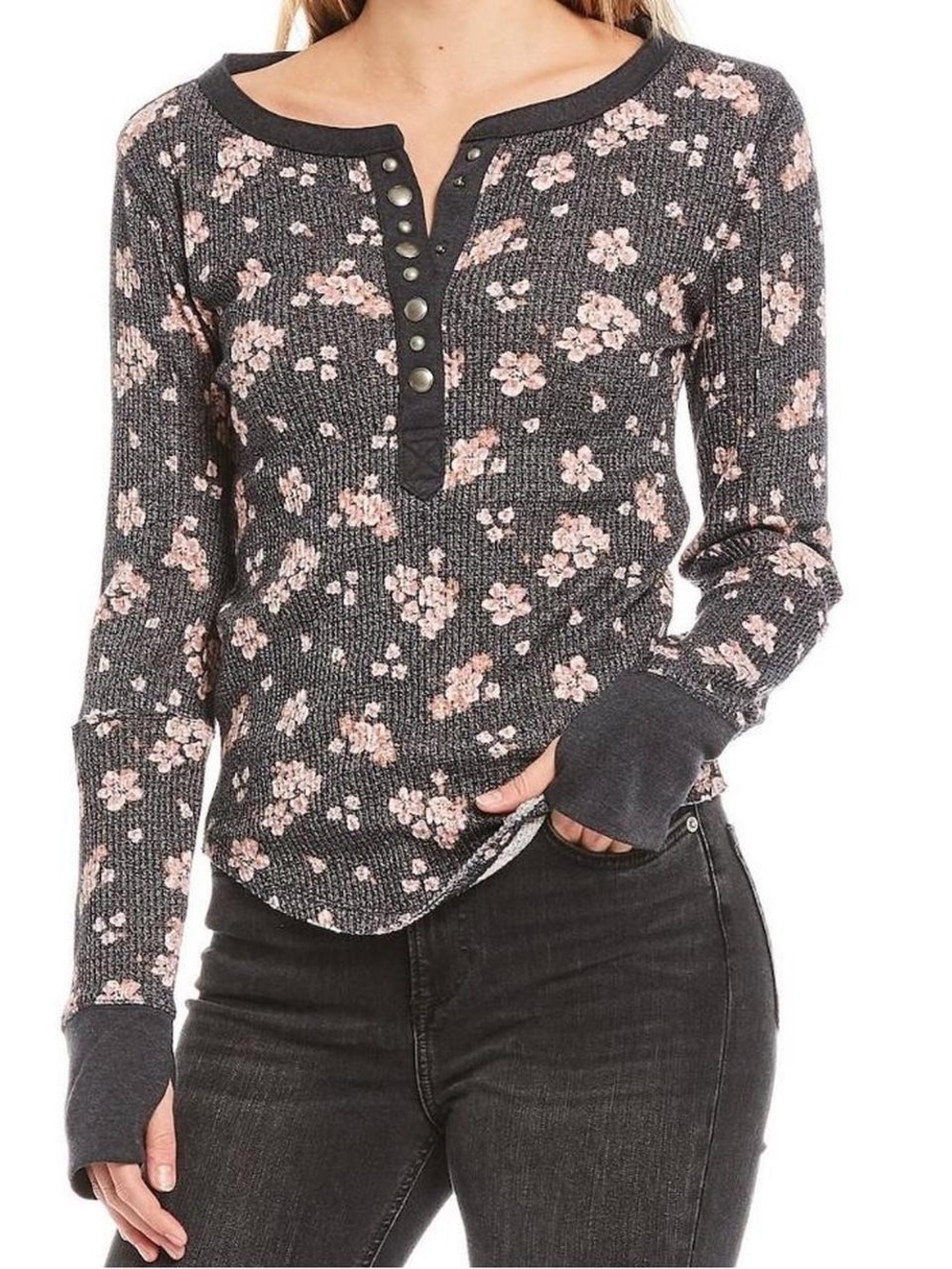 Free People Everest Floral Henley Size Medium